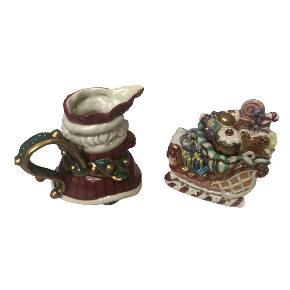 Fitz and Floyd Santa Sleigh Creamer Sugar Set Red White One Size Holiday